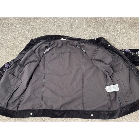 Style&Co Women's Velvet Embroidered Floral On Sleeves 100% Cotton Jacket Gray L - Picture 8 of 10